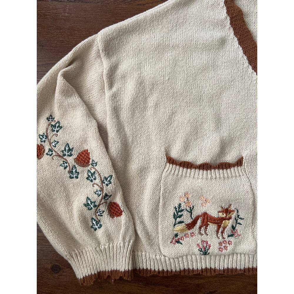 ROMWE Fairycore Fox and Flower Embroidery Cropped Cardigan Sweater 2XL - Picture 2 of 4